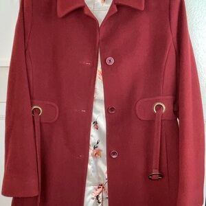 Elegant Rust Grandma Core Women's  Wool Blend Coat with Ivory & Rose Lining